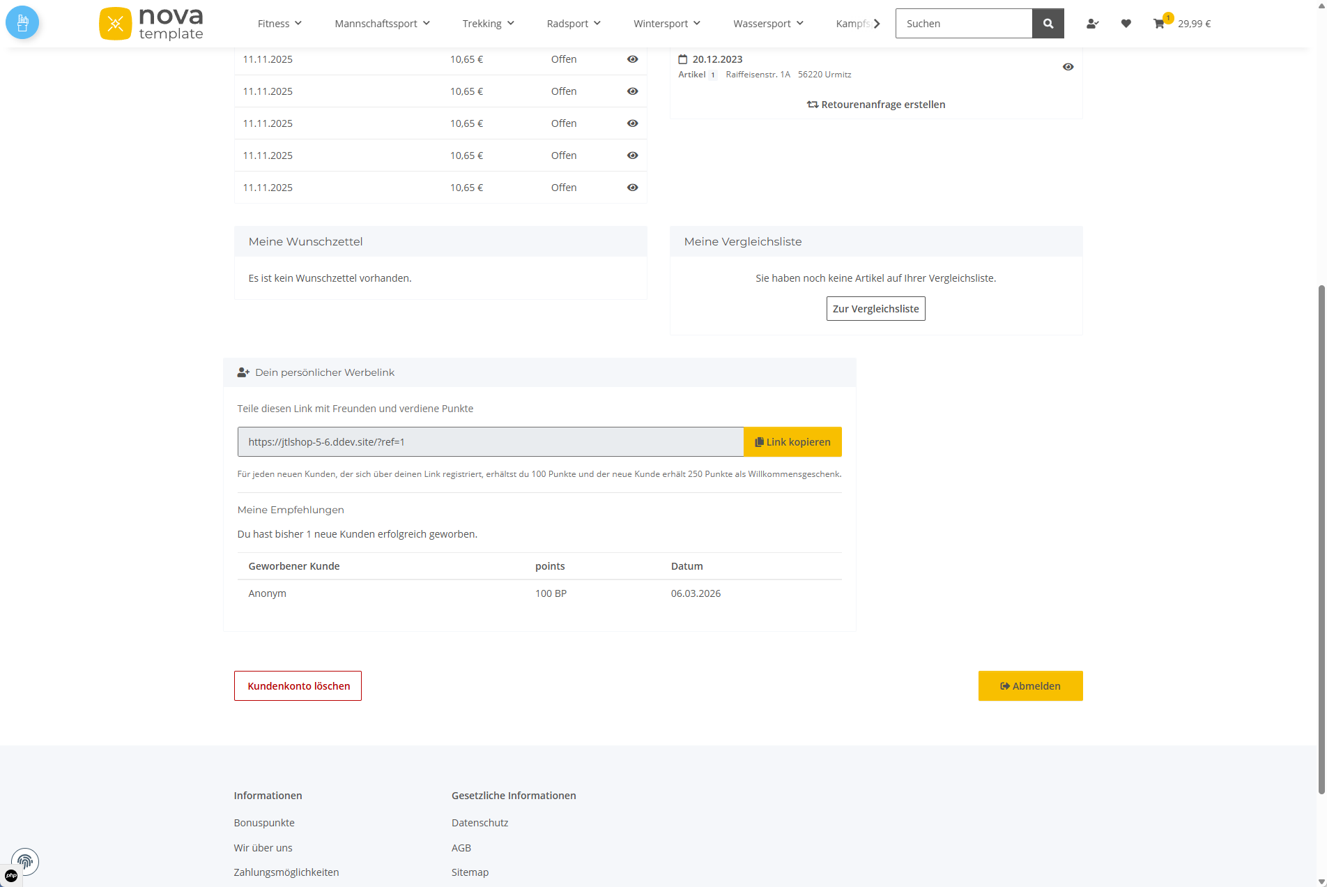 Kunden Werben Frontend - Persönlicher Werbelink und Übersicht