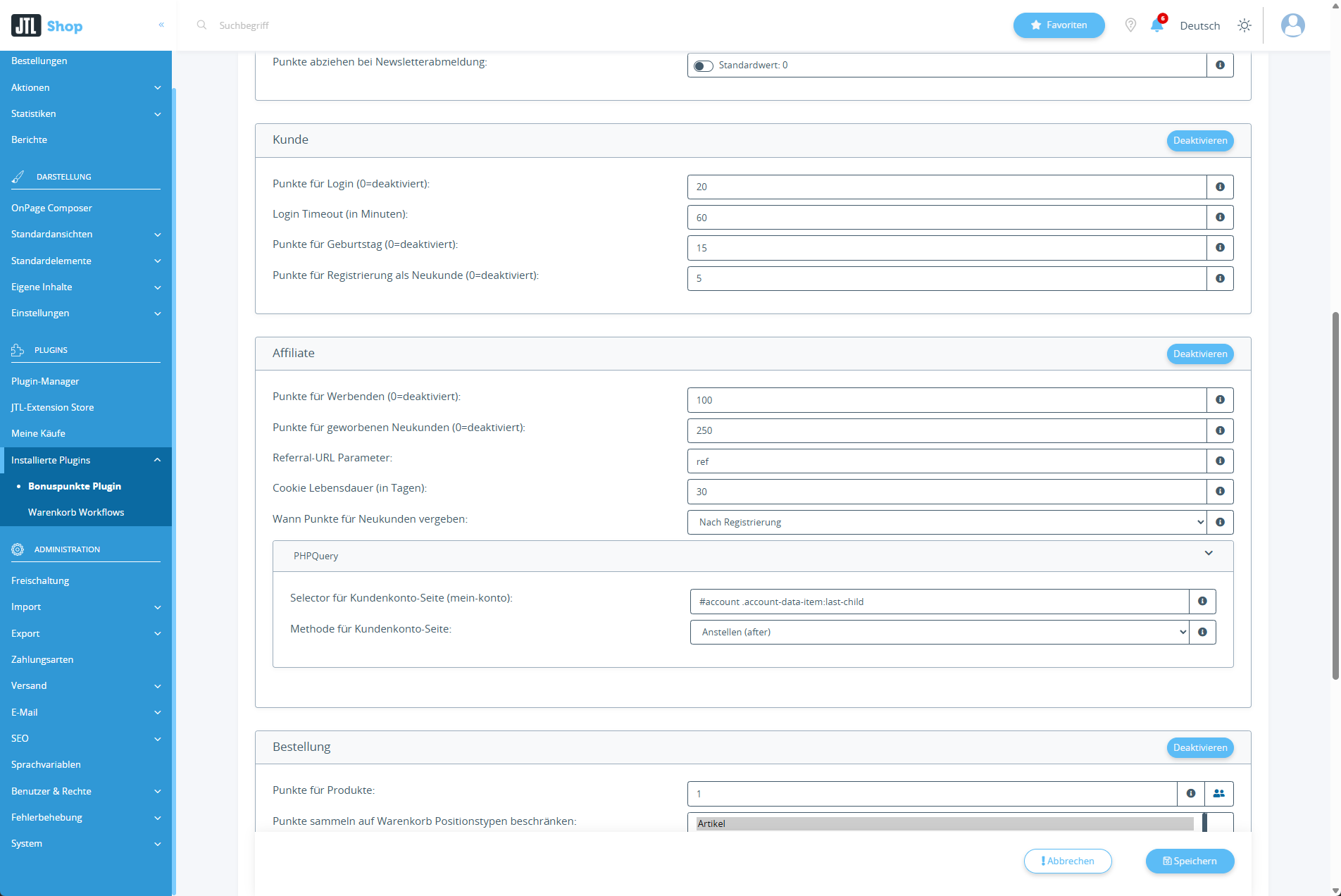 Kunden Werben Backend - Affiliate Einstellungen