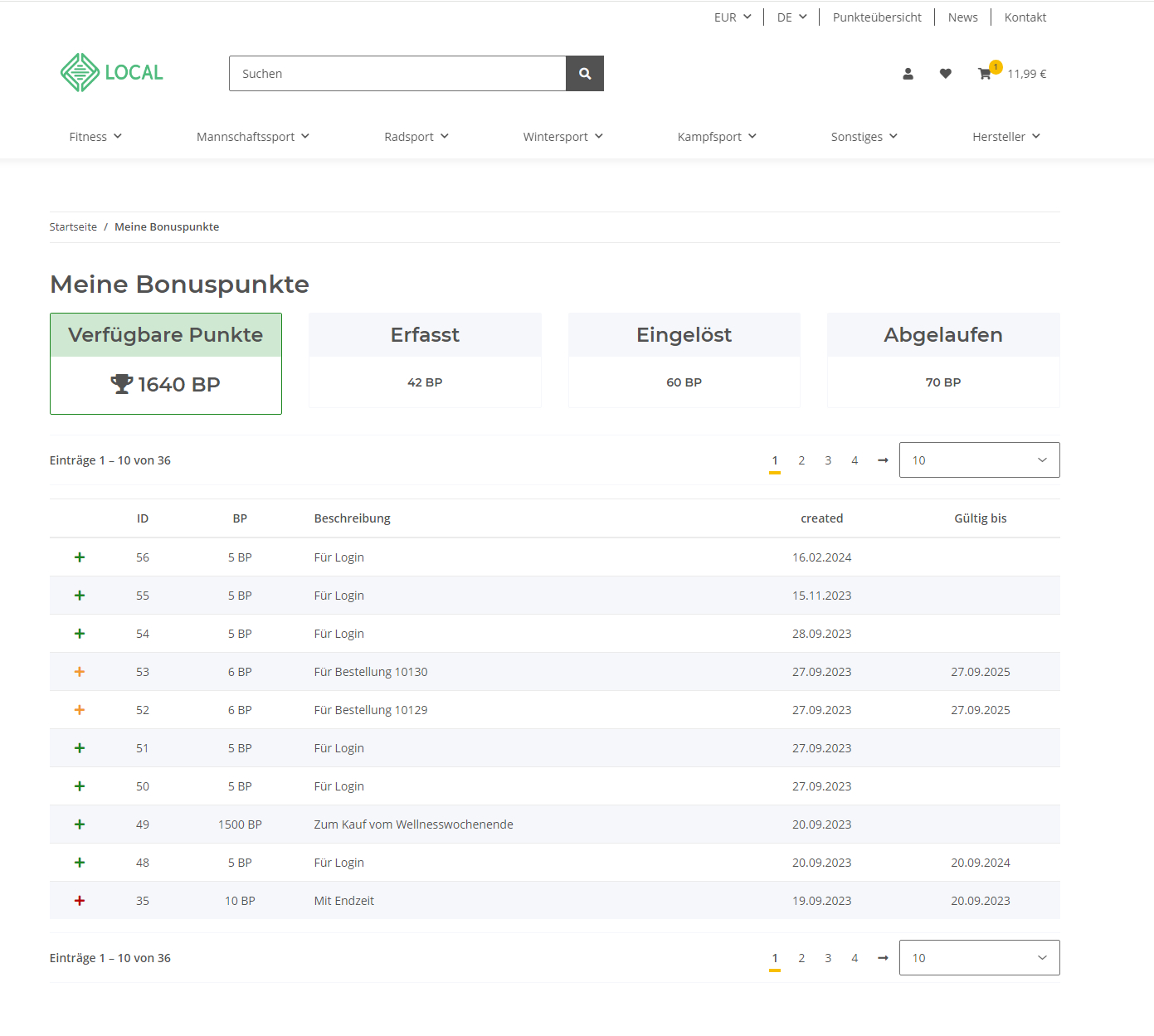 Bonuspunkte System für JTL-Shop 5: Übersicht der verfügbaren Punkte und Transaktionshistorie im Kundenkonto